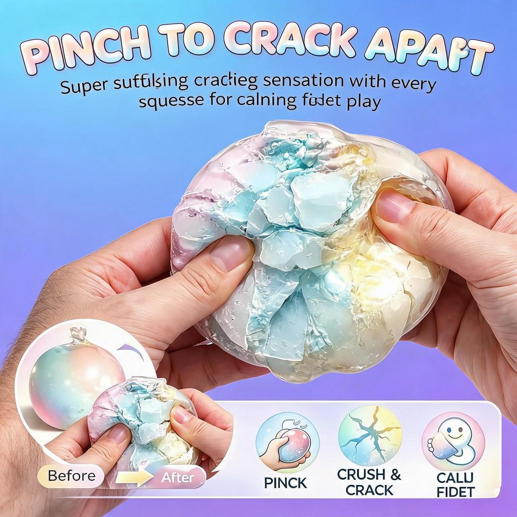 1-Pack: Rainbow Crackle-Texture Squeeze Ball — Adult Stress Relief & Sensory Soothing Toy