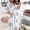 Women's Spring/Summer Fashion V-Neck Long-Sleeve Printed Hip Dress