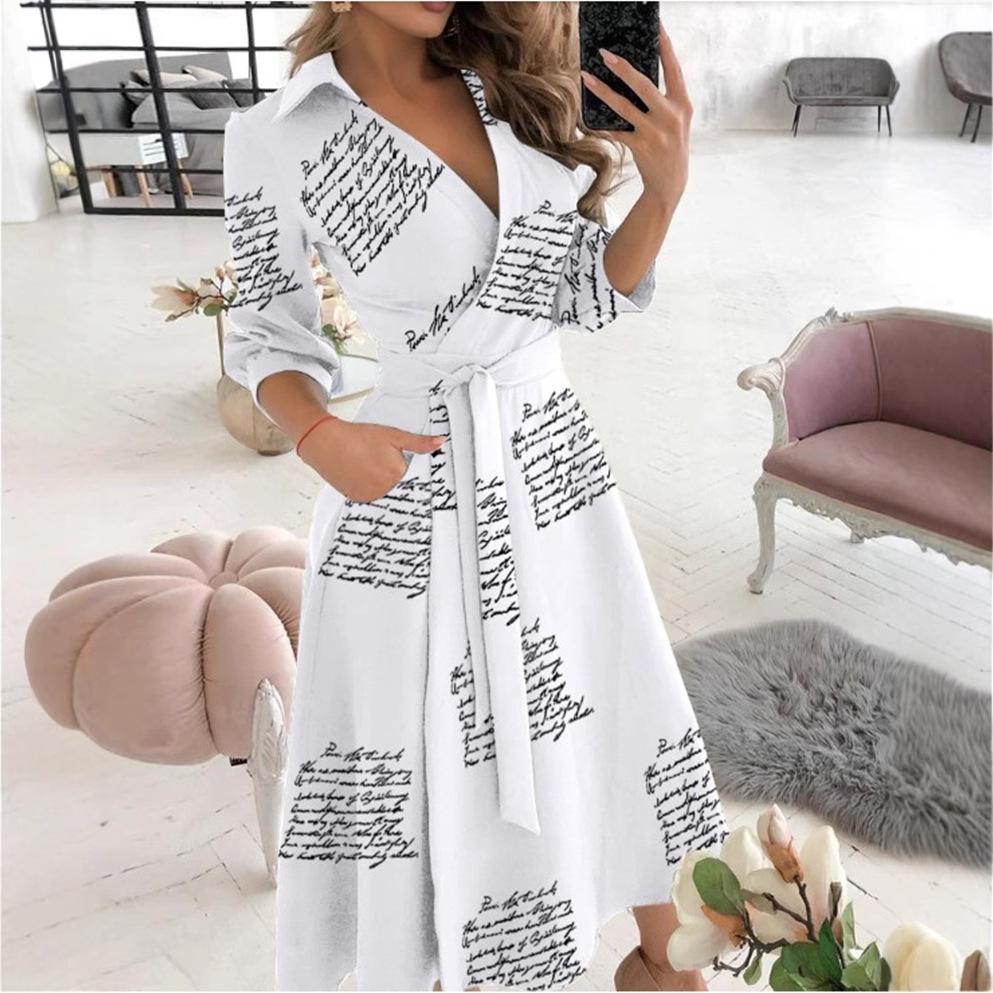 Women's Spring/Summer Fashion V-Neck Long-Sleeve Printed Hip Dress