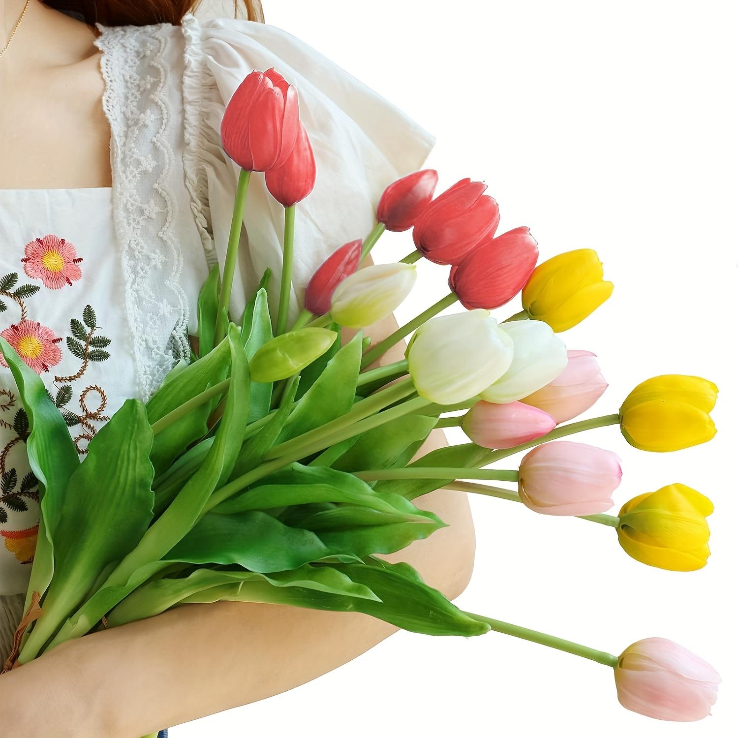 

10pcs Real Touch Simulated Opening & Closing Tulip Flowers, Plastic Classic Floral Decor for Home, Office, Vase, Floral Decoration білий