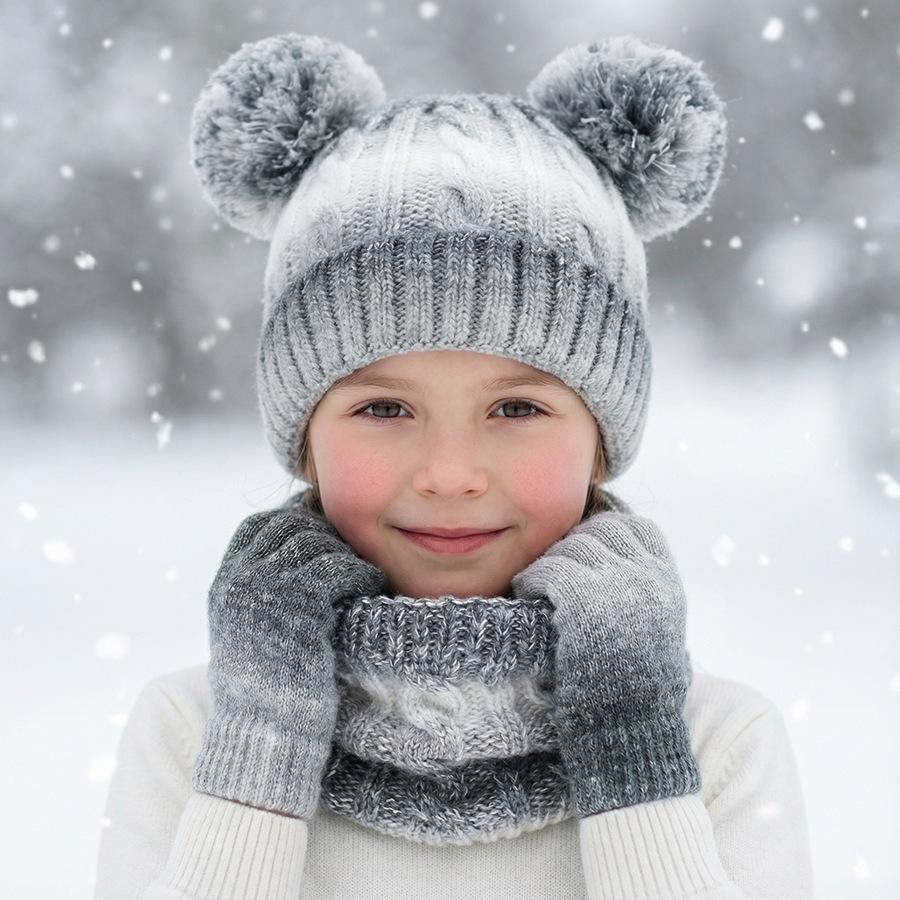 Children’s Winter Gradient Knit Hat, Scarf & Gloves Set