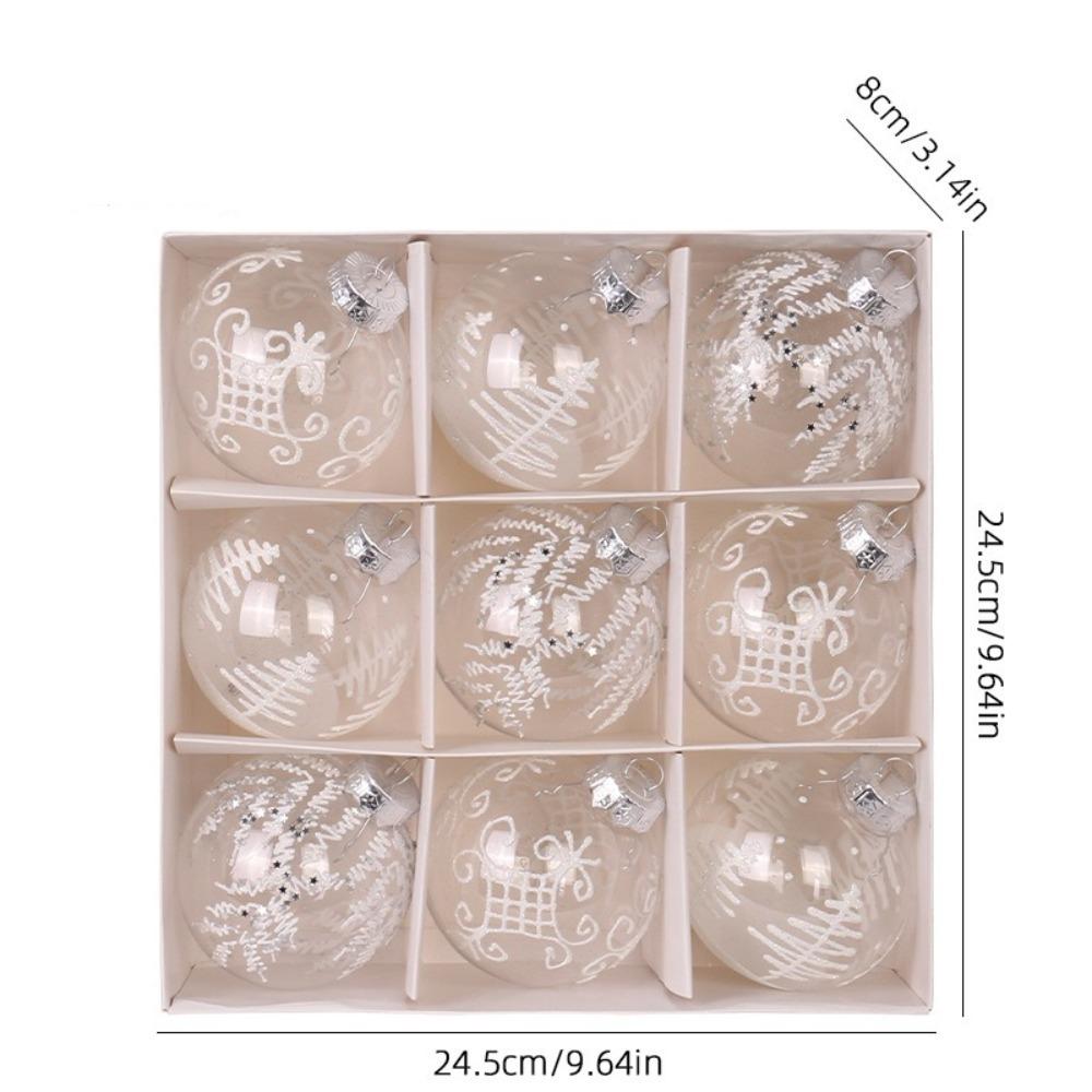 9PCS New 9cm Christmas Tree Balls Color Print Home Decor Hanging Balls PET Navidad Xmas Ball Pendant New Year