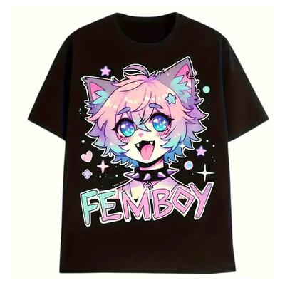 Camiseta Estampada Femboy Para Homens E Mulheres, Preta, Ret