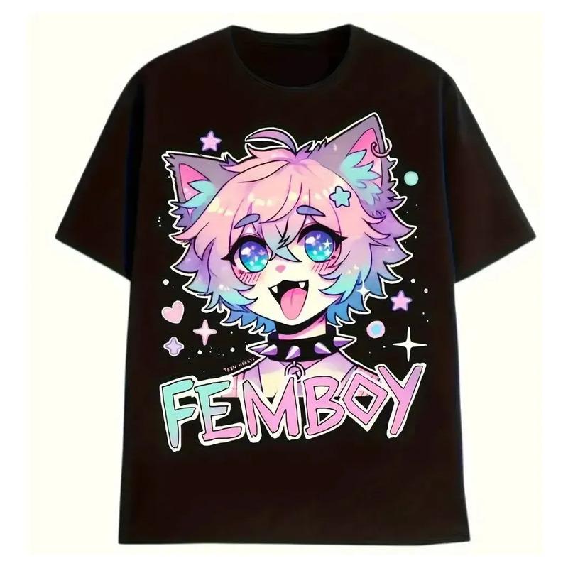 Camiseta Estampada Femboy Para Homens E Mulheres, Preta, Ret S разноцветный