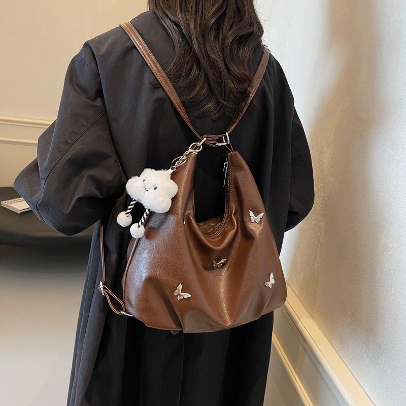 

Большая вместительная сумка-рюкзак женская повседневная простая ретро модная сумка-тоут студенческая сумка темно-коричневого