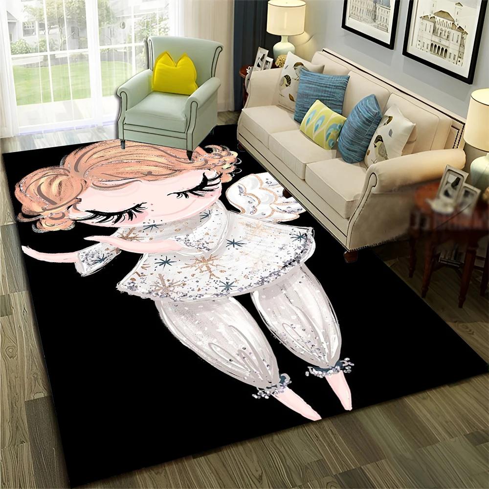3D Cute Ballet Girl Ballerina Fairy Cartoon Carpet Rug for Home Living Room Bedroom Sofa Doormat Decor,Child Non-slip Floor Mat