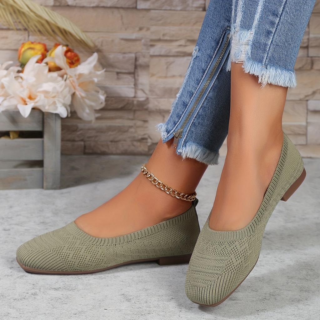 Women'S Black Woven Fabric Slip-On Flats - Casual Square Toe Shoes for Indoor & Outdoor Wear, All-Season Comfort with Rubber Sole, Breathable