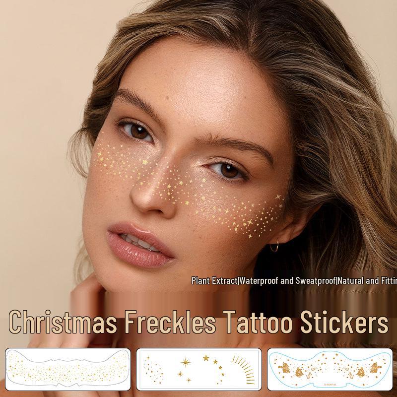 Gold & Silver Glitter Waterproof Christmas Freckle Tattoo Stickers for Party Makeup