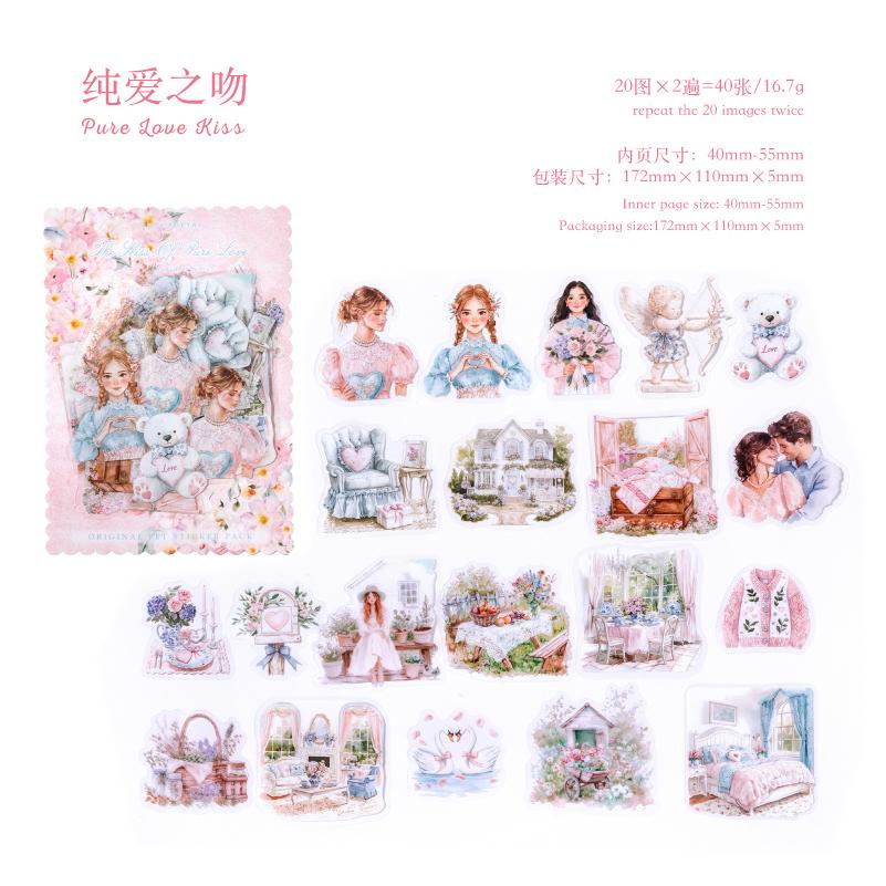 40pcs/bag PET Sticker Fresh Romantic Couple Dating Everyday Characters Pattern Hand Tent Collage Sticker Creative DIY Decoration