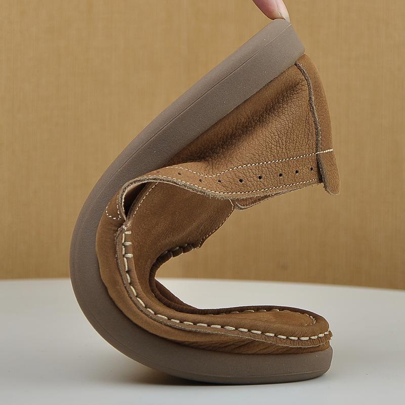 Men's Retro Hand-rubbed Crazy Horse Leather Slip-on Loafers - Casual, Comfortable, Soft & Elastic.