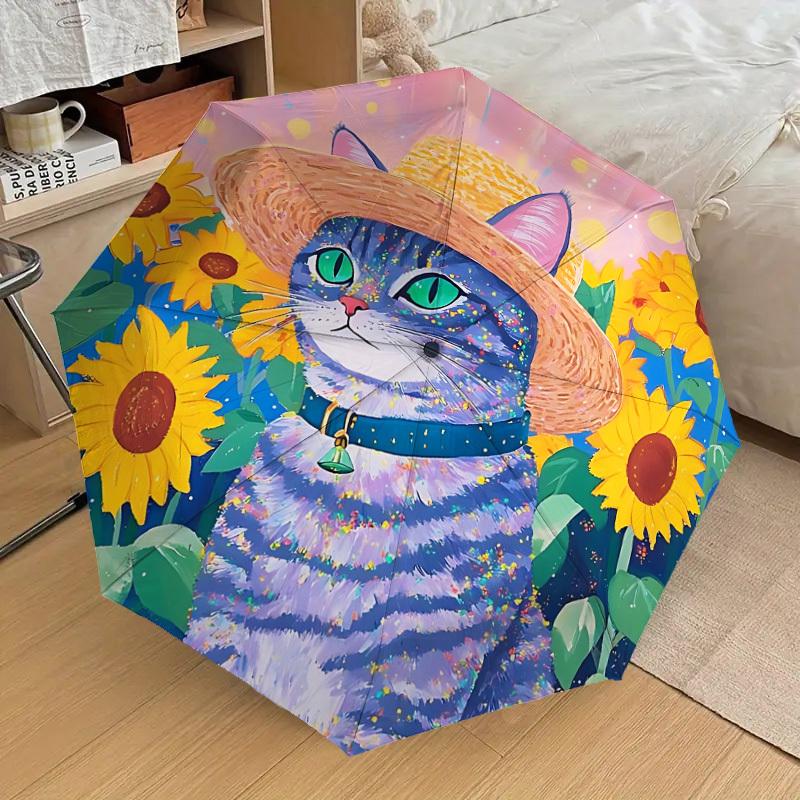 

1pc Cat Sunflower Hat Automatic Folding Umbrella, 8 Ribs Iron Frame, Suitable for Outdoor Travel and Daily Use yy251120242