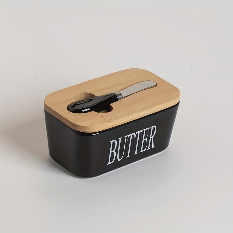 Ceramic Butter Boxes Dishes Cans Cheese Trays Vertical Containers Kitchen Food Storage Containers with Round Wooden Covers Boxes