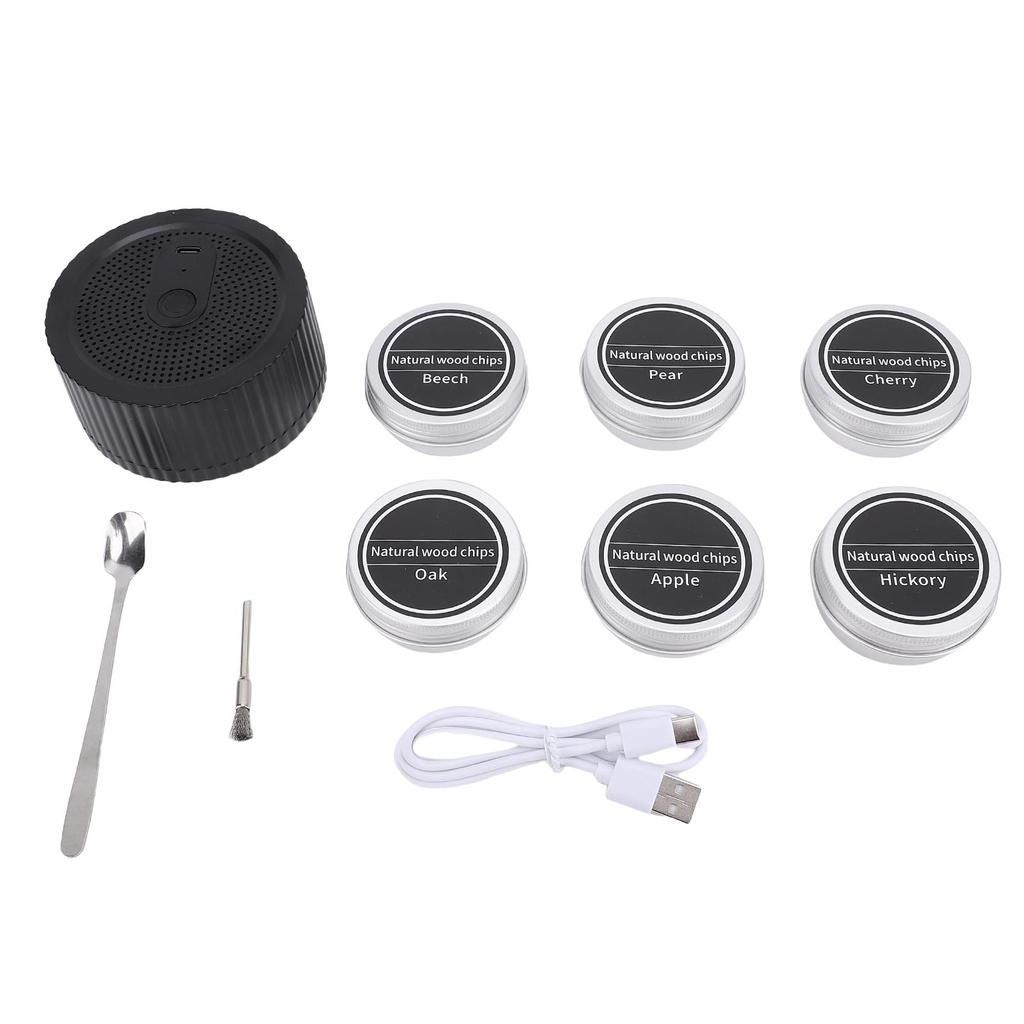 Kit Fumador Elétrico de Uísque Recarregável Fumador de Coquetéis com 6 Caixas de Lascas de Madeira para Festa de Bar em Casa