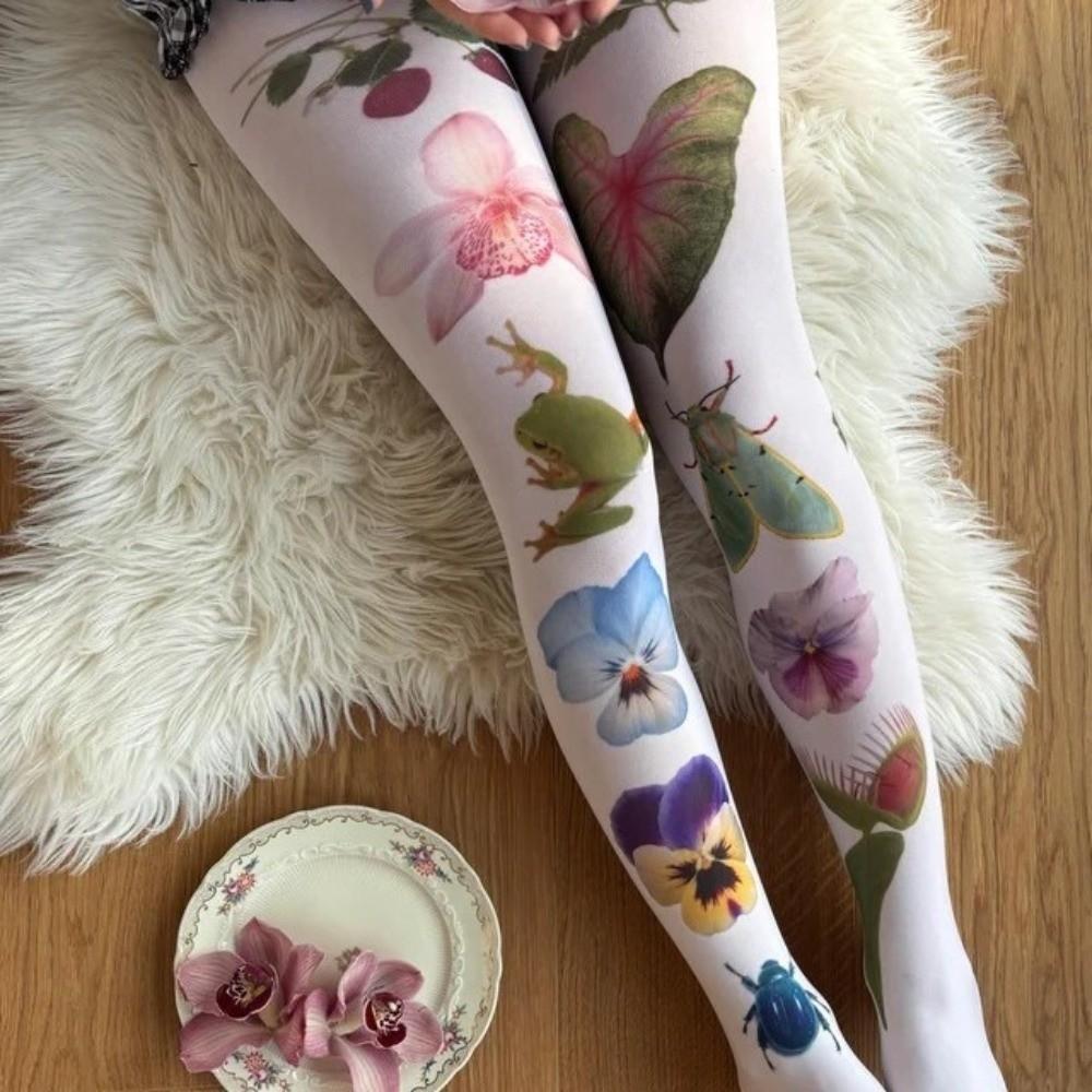 Japanese Style Flower Printed Pantyhose Y2K Anime Sexy Stockings Leggings Slim Silk Velvet Long Tights Sexy Lingerie New Year