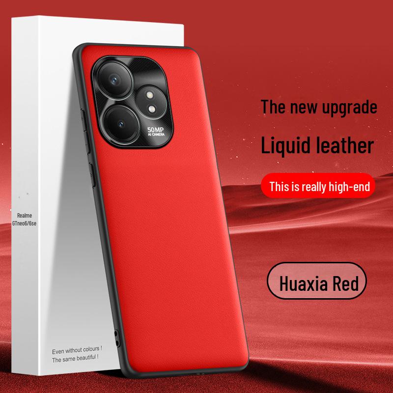 Realme GT Neo 6 SE Liquid Leather Protective Cover - Anti-Fall Shell, One-Piece Design, Suitable for Mobile Phone.