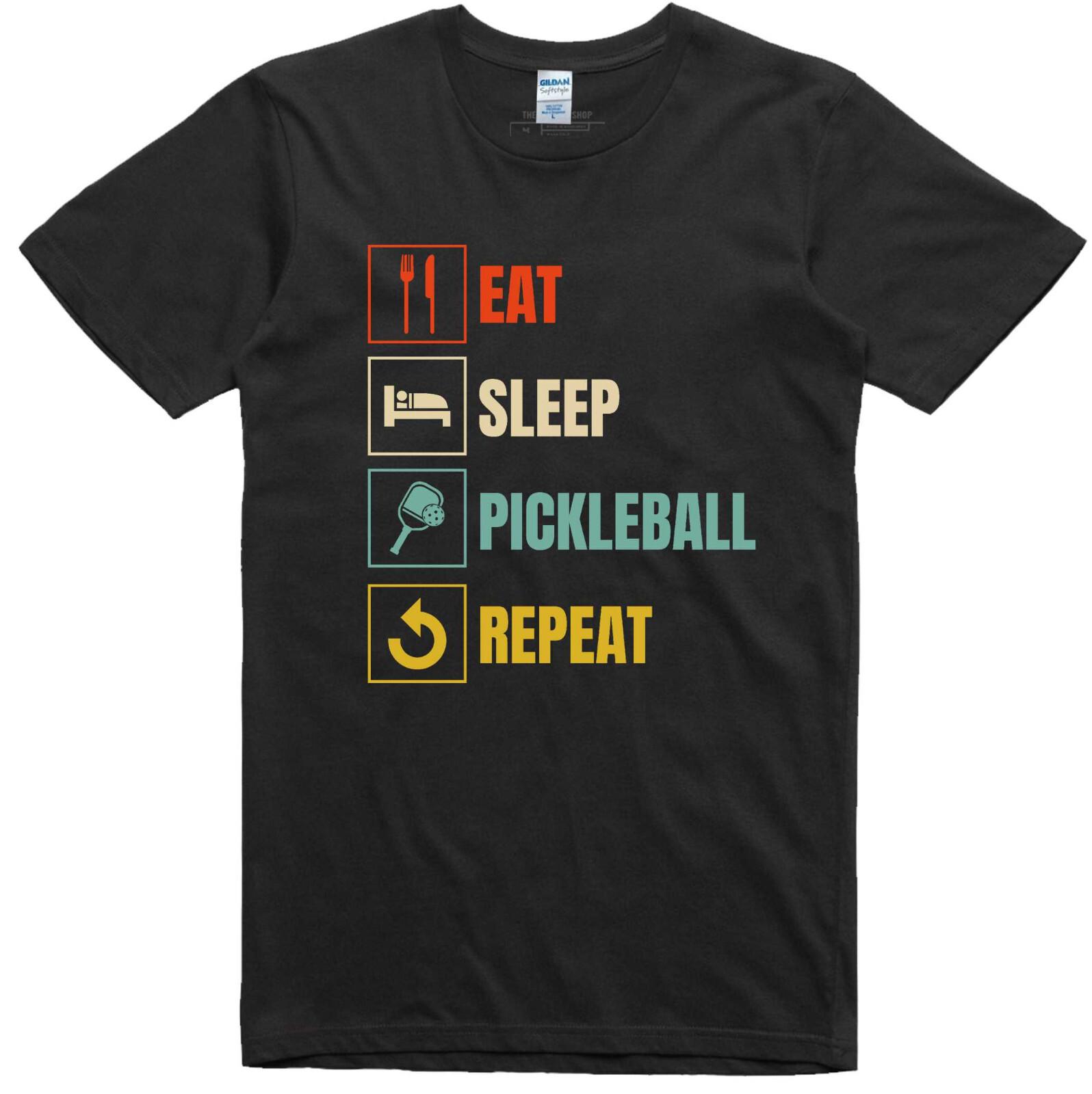 Mens Funny T-Shirt Eat Sleep Pickleball Repeat Logo Regular Fit 100% Cotton Tee S разноцветный