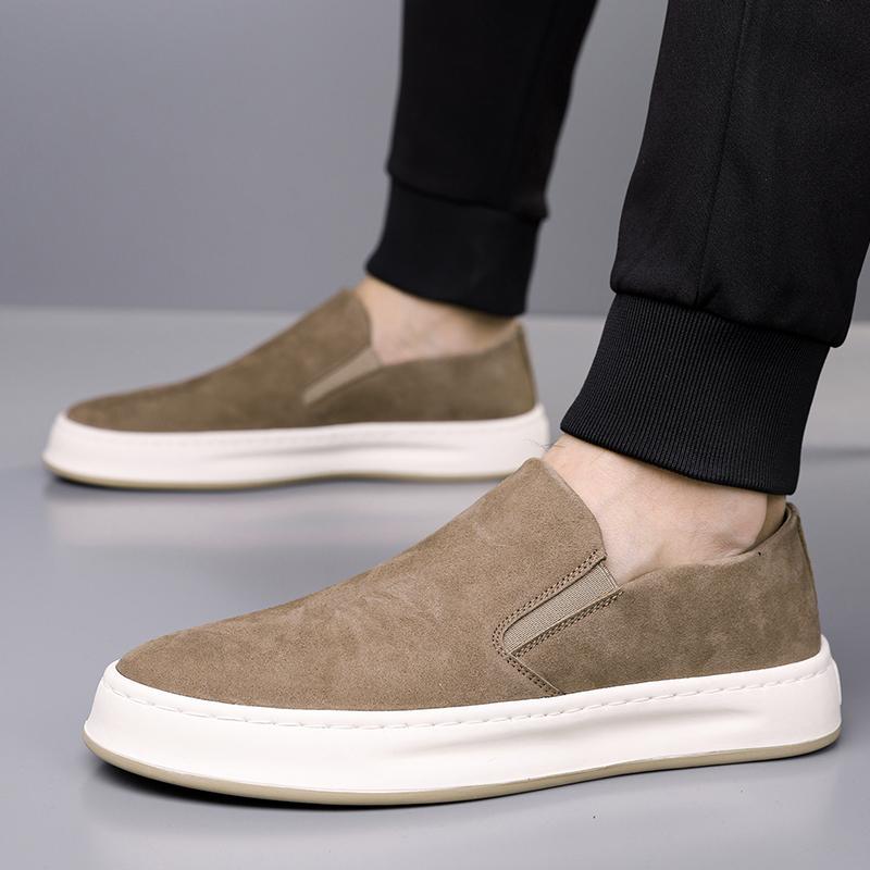 Nowa Moda Khaki Szare Wsuwane Mokasyny Męskie Uniwersalne Skórzane Platformy Buty Codzienne Męskie Luksusowe Projektanta Obuwie do Chodzenia