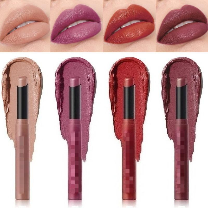 Matte Lipstick Non-Stick Cup Long-Lasting Velvet Finish Lipstick Pen Smooth Matte Lip Color Waterproof Non-Fading 12 Colors Nude