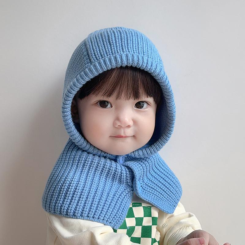 Autumn And Winter  Solid Color Warm Ear Protection Baby Hat Solid Color Windproof Children'S Wool Knitted Hat