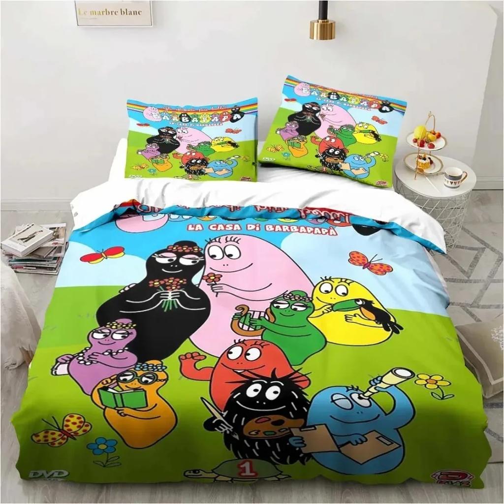 Kreskówkowy Zestaw Pościeli 3D B-Barbapapa Zestaw Poszwy na Kołdrę z Poszewkami na Poduszki Miękki Przyjazny dla Skóry Pojedynczy Rozmiar King Dla Dzieci Prezent na Urodziny