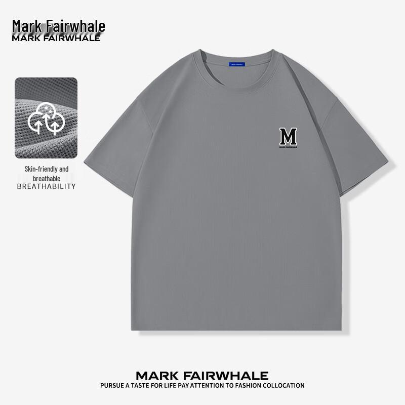 Mark Fairwhale Men's Waffle Knit Letter Print Breathable Short Sleeve T-Shirt