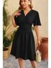 2024 Spring/Summer Women's V-Neck Waist-Cinching Flared Sleeve Dress