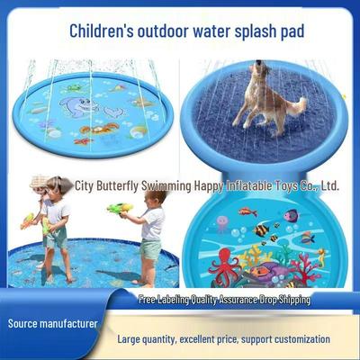 Tapete de Aspersão: Tapete Espessado de PVC com Design de Golfinho e Letras para Brincadeiras Aquáticas ao Ar Livre para Crianças, Amigo dos Animais de Estimação