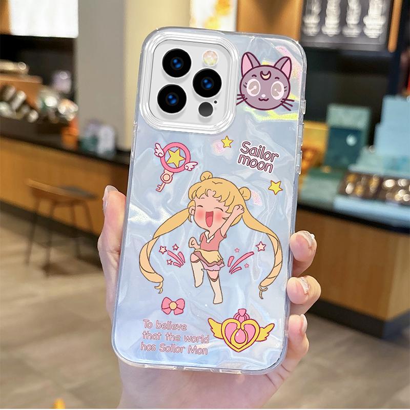 Lovely Sailors Moons Anime Gradient Phone Case for iPhone 16 15 14 13 12 11 8 7 6 Pro Max Plus XS XR Hard Shockproof Back Covers