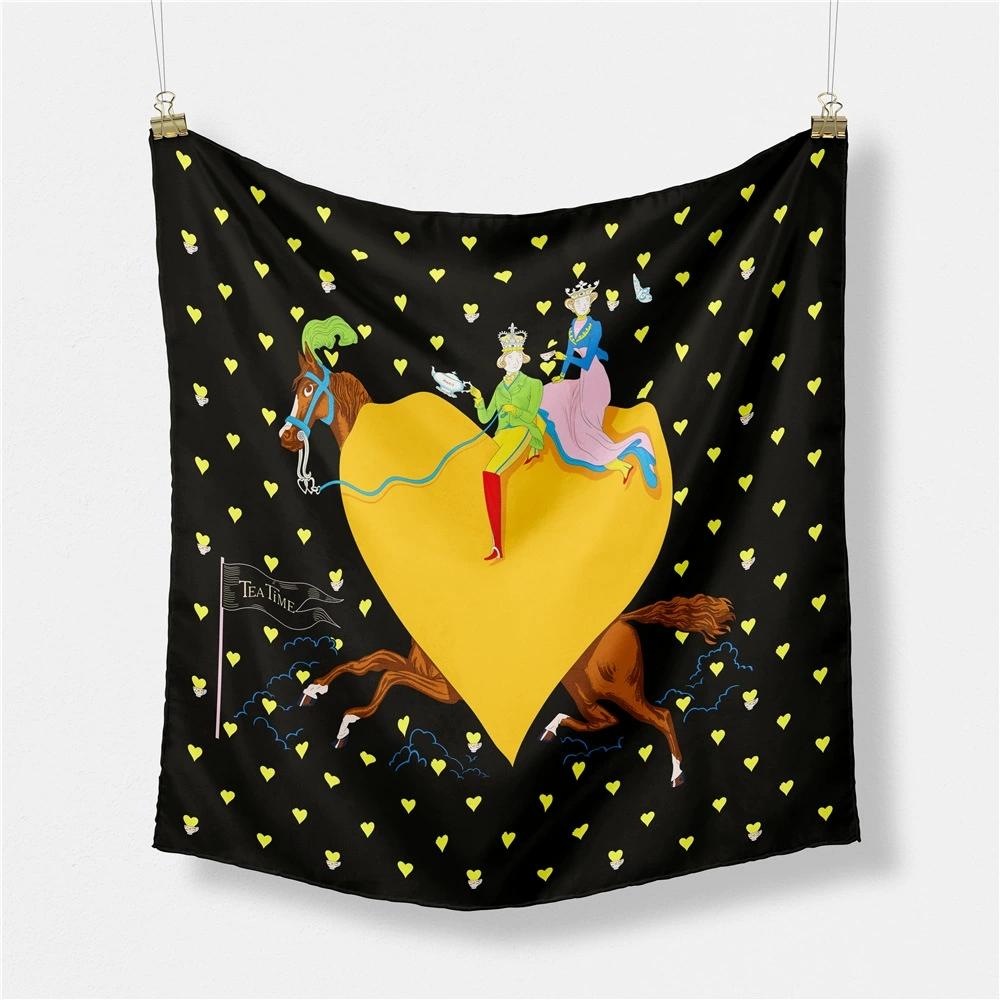 53cm Ladies Lovely Heart Printed Decorated Small Square Scarf Foulard Hijabs For Women