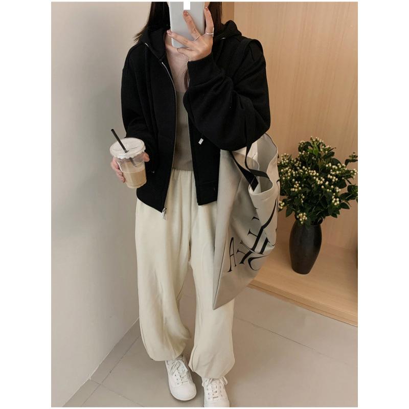 Свитер с капюшоном Lino Solid Color женский осенний минималистичный свободные карманы короткий кардиган куртка удобная универсальная и модная M 6649₽