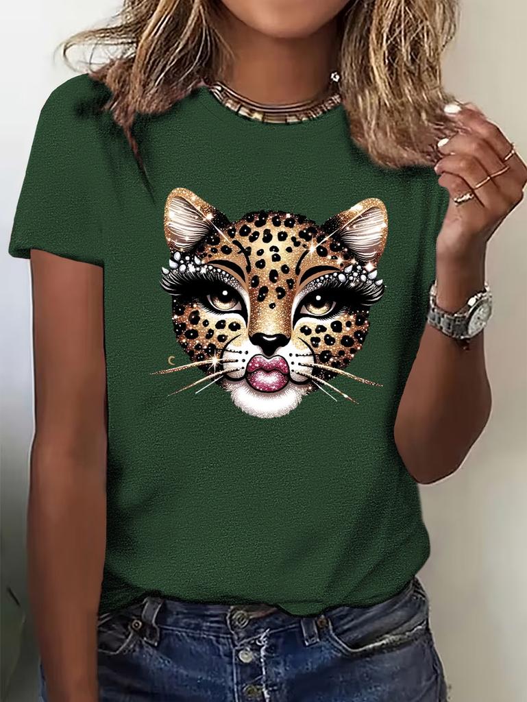 T-shirt d'été vintage pour femme avec imprimé léopard et graphique tigre, manches courtes, respirant, décontracté, col rond, vêtements pour femme