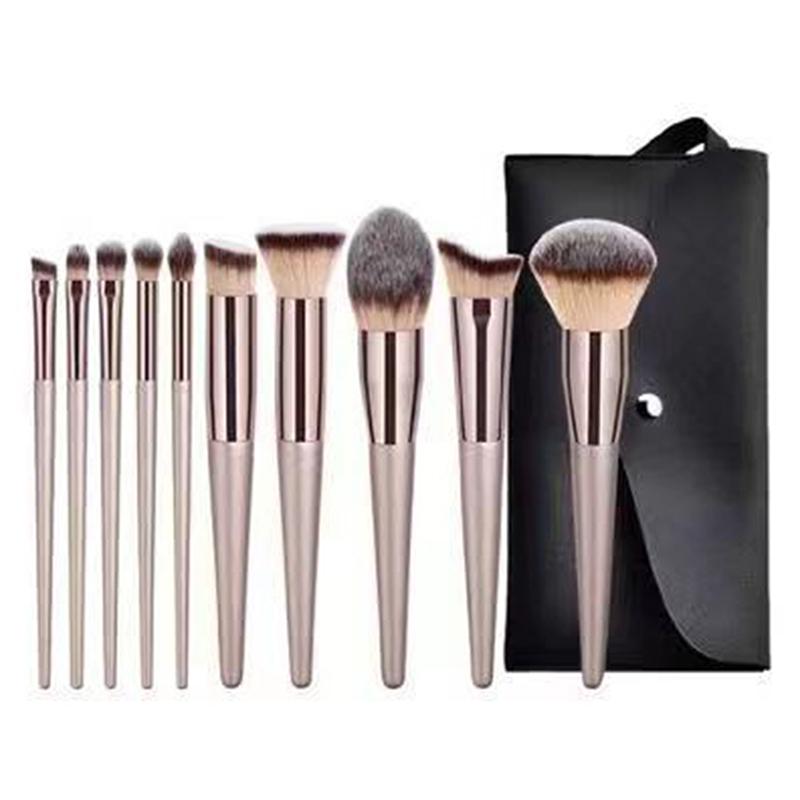 10/14 Pcs Champagne Gold Makeup Brushes Complete Set Of Foundation Loose Powder Blush Concealer Eye Shadow Professional Set