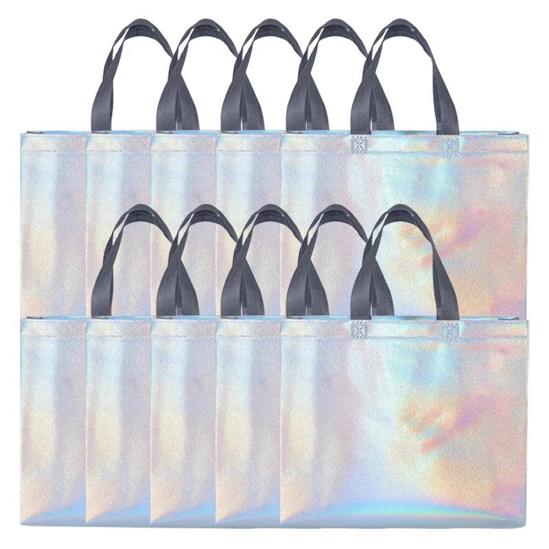 

10/20PCS Silver Reusable Gift Tote Bag for Bridesmaids Wedding Birthday Party Grocery Shopping Eco Friendly Favor Party Supplies 32X27X10cm