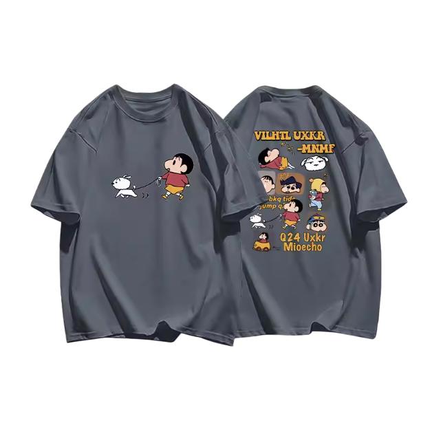 2026 Summer Comic Form Crayon Shinchan Image 100 Cotton Printed Oversize Casual Tshirt Adult Children Parentchild Top Y2k