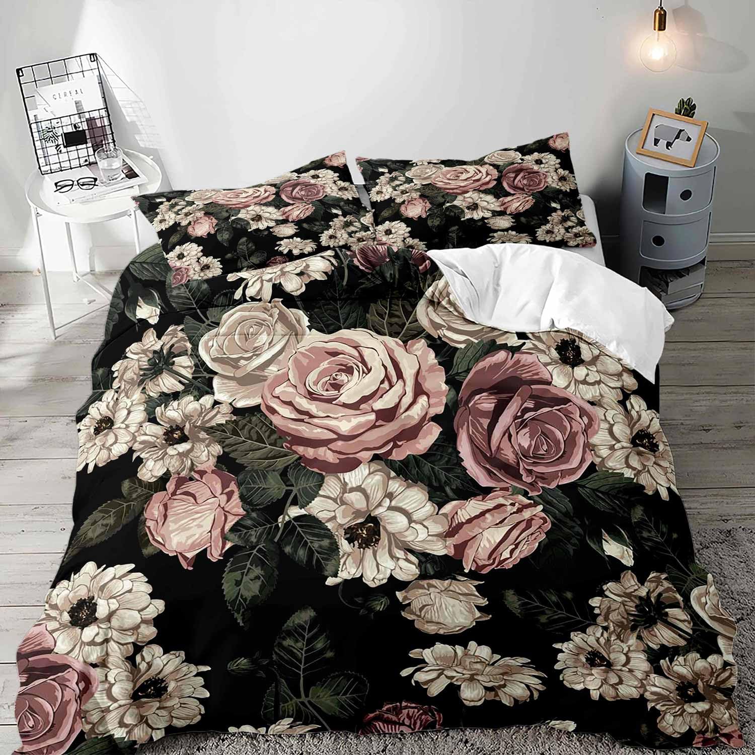 

Boho Floral Pattern King Size Duvet Cover For King Size Vintage Soft Bedding Leaf Print Duvet 1 Quilt Cover And 2 Pillowcases EU Single(135x200cm)