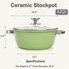 Ceramic Nonstick Stock Pot with Lid, 4.2 Quart Soup Pot, Cooking Pot Stew Pots, Induction Compatible Stockpot, Avocado Green