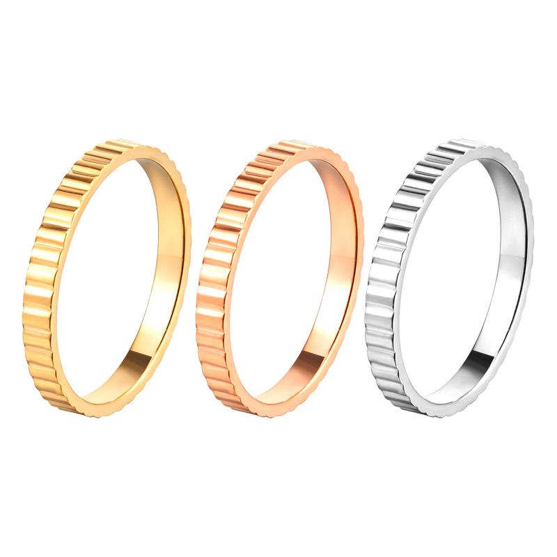 ING Retro Ring Simple Light Luxury Niche Design Gear Ring Striped Female Titanium Steel