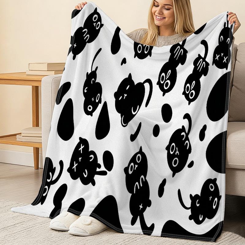 Cartoon Cats Flannel Throw Blanket – No Shedding Soft Warm Cozy, Perfect for Home, Sofa, Nap, TV Watching, Christmas & Halloween
