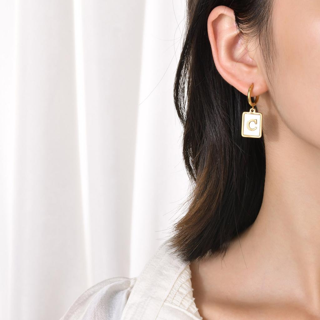 26 Letter Earrings Diy Stainless Steel Shell Letter C Earrings Gold Women'S Earrings, Jewelry Ed-637