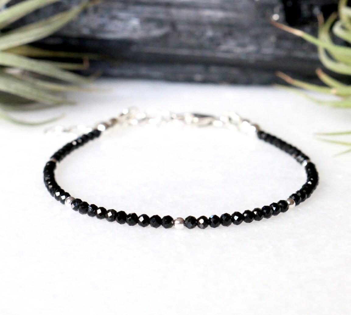 

Black Crystal Tourmaline Bracelet, Empath Protection Bracelet for Women, Dainty Black Tourmaline Jewelry,
