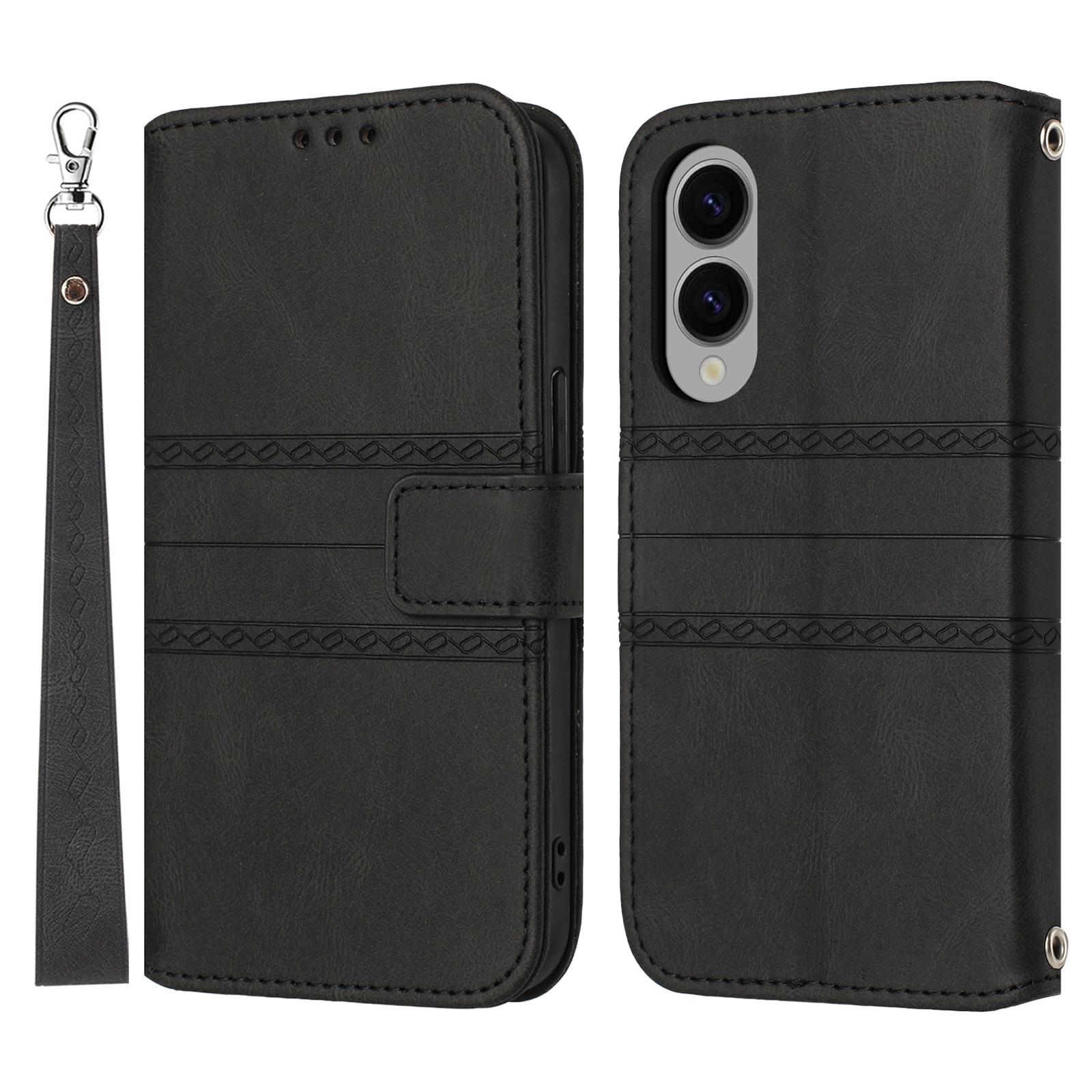 

For Samsung Galaxy S25 Edge Case Wallet Skin-Touch Leather Imprinted Phone Cover Black