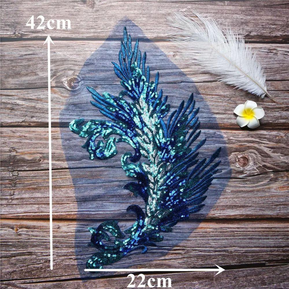 Patch Sequin Embroidery Sequin Appliques Phoenix Tail DIY Sew On Patch Embroidery Patch Wedding Gown DIY Decoration