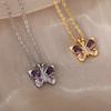 Pink Zircon Butterfly Necklace Female Versatile High Sense Light Luxury Temperament Titanium Steel Amethyst Collarbone Chain