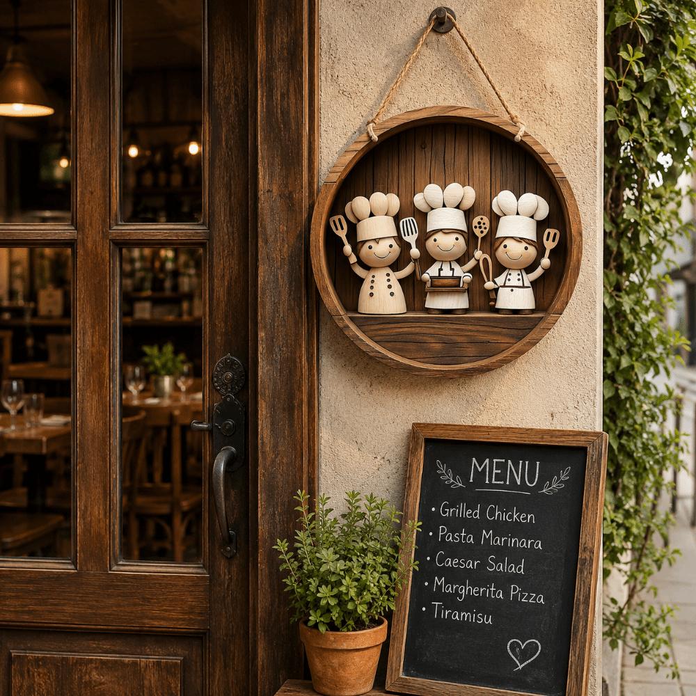 2D Plan Kitchen Sign Wooden Restaurant Chef Pendant Kitchen Wall Art Home Furnishings