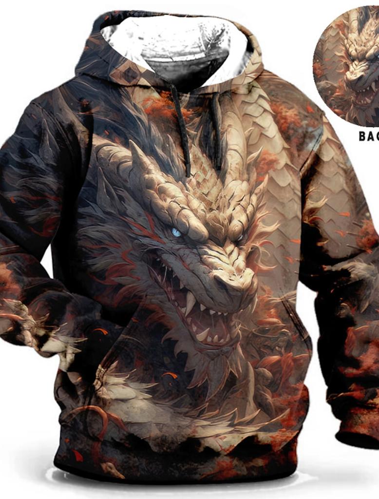 Men's Unisex Hoodie Fashion Pullover Hoodie Sweatshirt Hooded Animal Wolf Lion Dragon Tiger Print Daily 3D Print Casual Hoodies