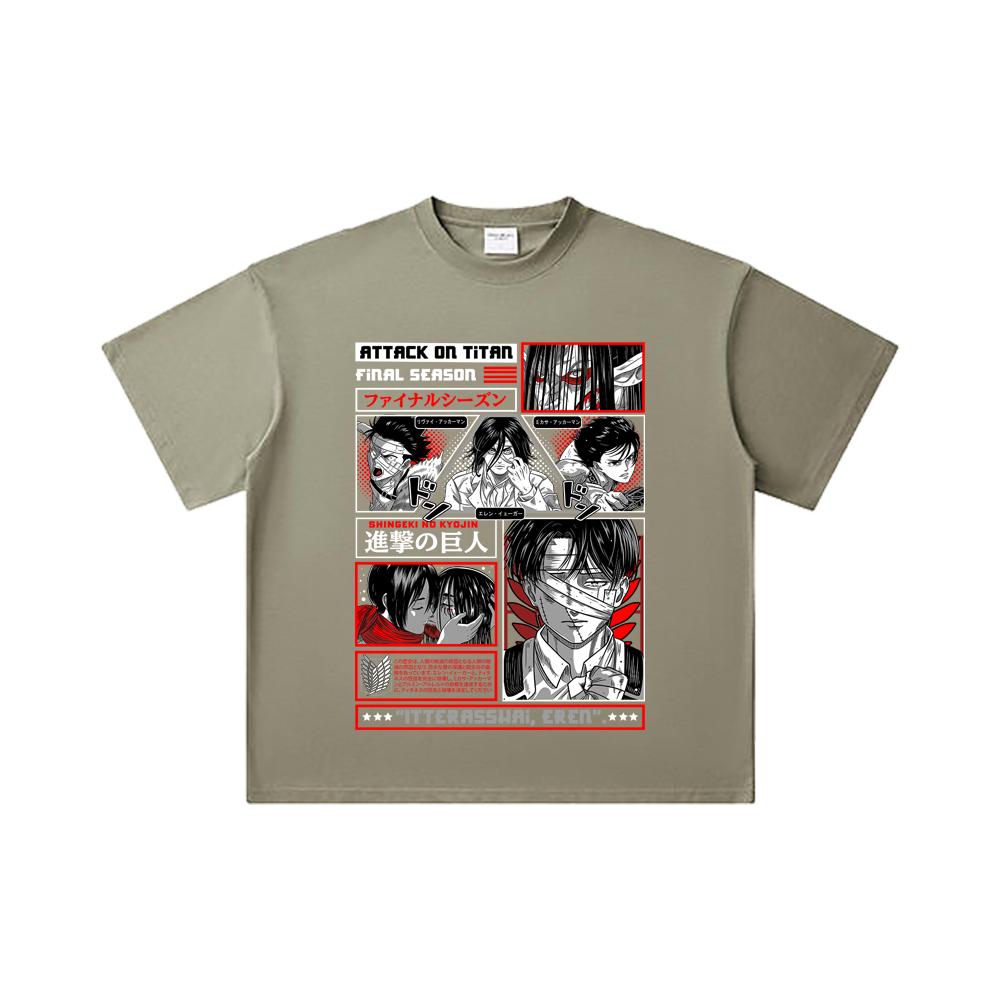 260 GSM Double Yarn 32 Count 100% Cotton Attack On Titan V3 Print Unisex Heavy Cotton T Shirt