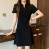40s Pure Cotton Women's Little Black Polo Collar Dress, Slim Fit for Spring/Summer 2026