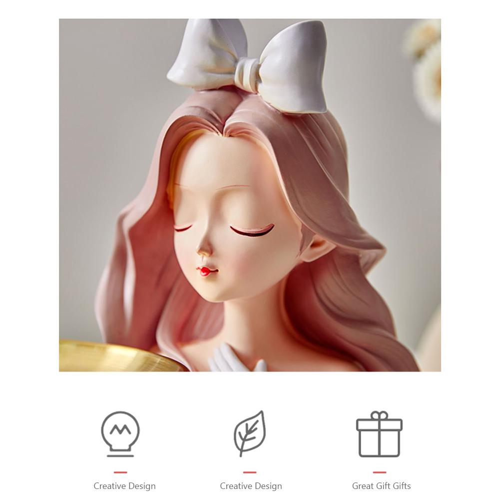 Cute Girl Storage Decor with Pallet Resin Sculpture Decor Entrance Crafts Candy Sundries Household Supplies for Home Living Room
