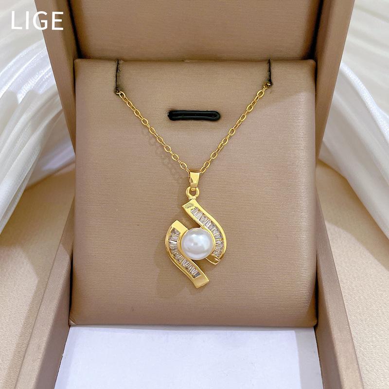 Necklace Earrings Set Light Luxury Full Of Diamonds Pearl Special-Shaped Zircon Personality Temperament Banquet Earrings Necklace