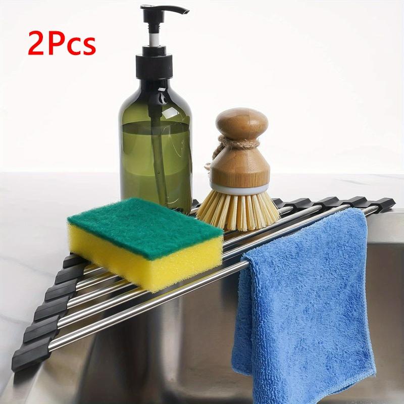

2PCS Triangle Dish Drying Rack Kitchen Sink Organizer Corner Over the Sink Sponge Rag Holder Foldable Stainless Steel Drainer